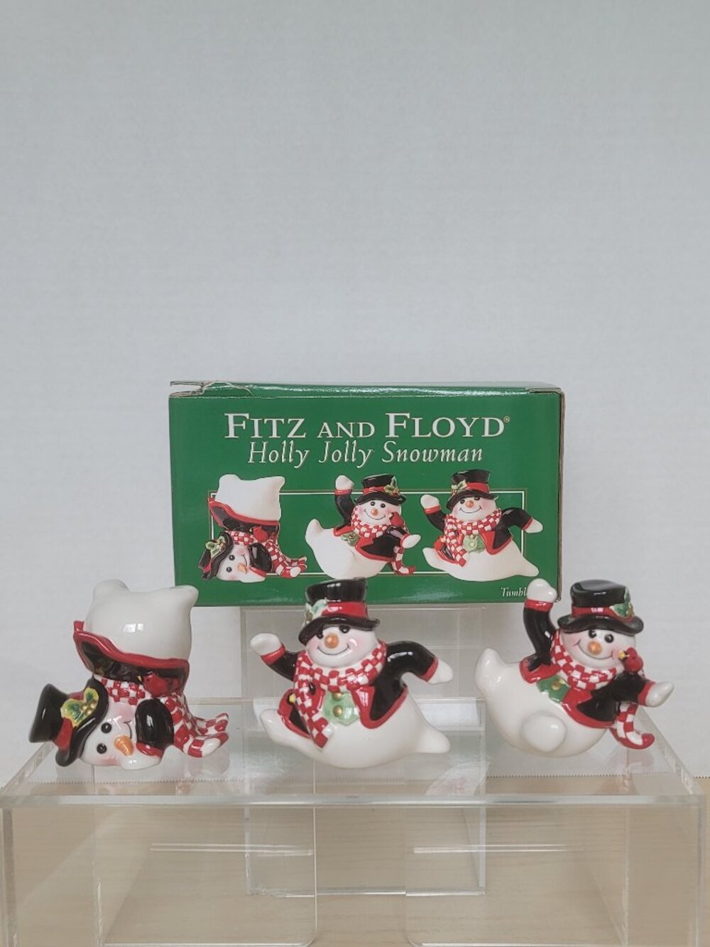 Vintage Fitz And Floyd Ceramic Holly Jolly Snowman Christmas Holiday Tumblers